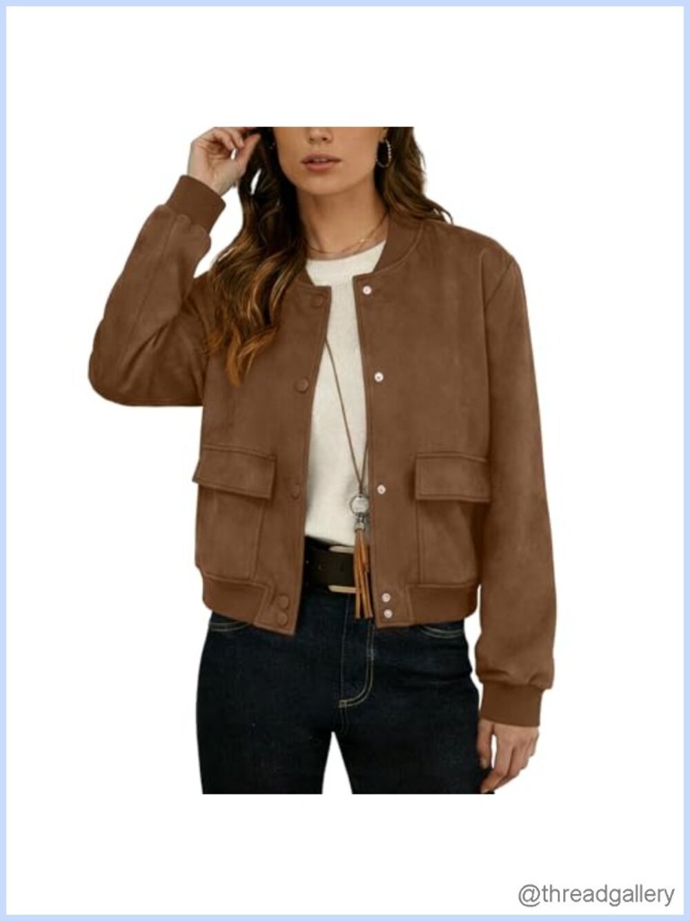 Faux Suede Leather Cropped Bomber Jacket Casual Varsity Baseball With Pockets